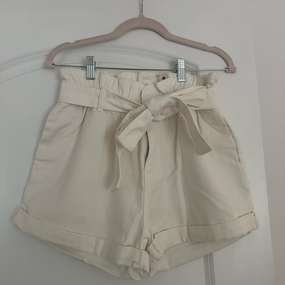 High-Rise Paperbag Tie-Waist Shorts - Cream Wishlist